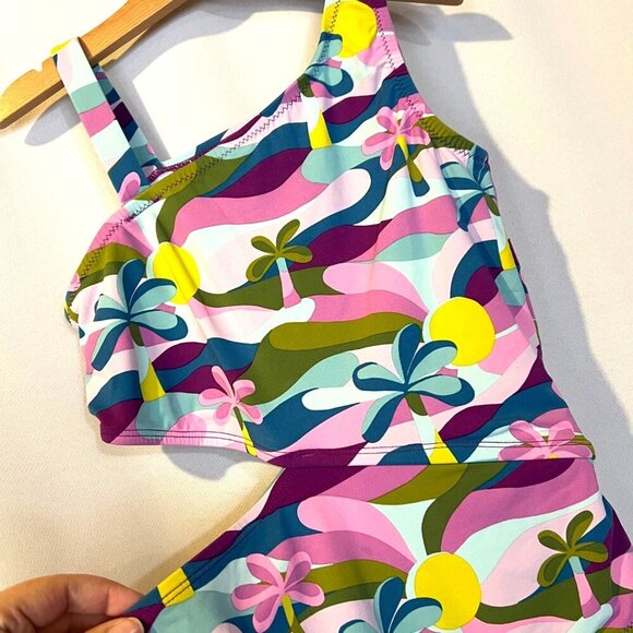 Garnet Hill Girls One Piece Swimsuit 10 Palm Print Multicolor Tropical Vacation - Picture 4 of 4